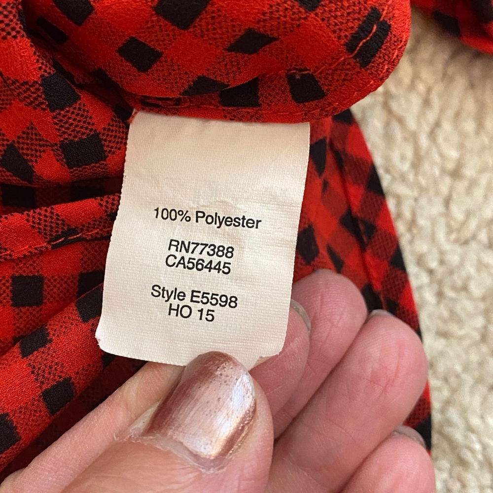 J. Crew Factory Drapey Buffalo Check Plaid/ Gingham Red Black Tuxedo Top Size XS - Picture 6 of 10